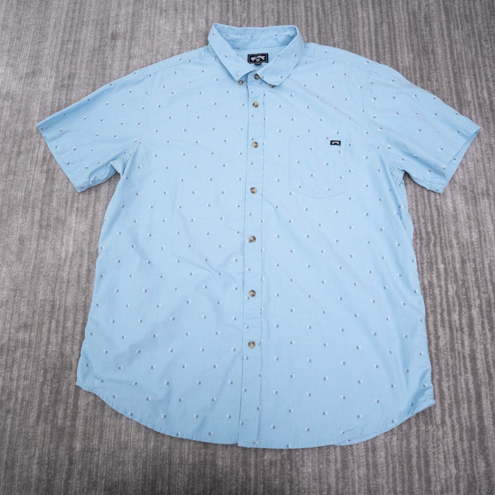Billabong Button Down Shirt Mens XL Blue Good Short Sleeve Geometric Print
